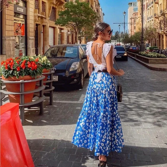 Tie Dye Zara Tiered Maxi Skirt Zara Skirts Zara Blue Floral Print